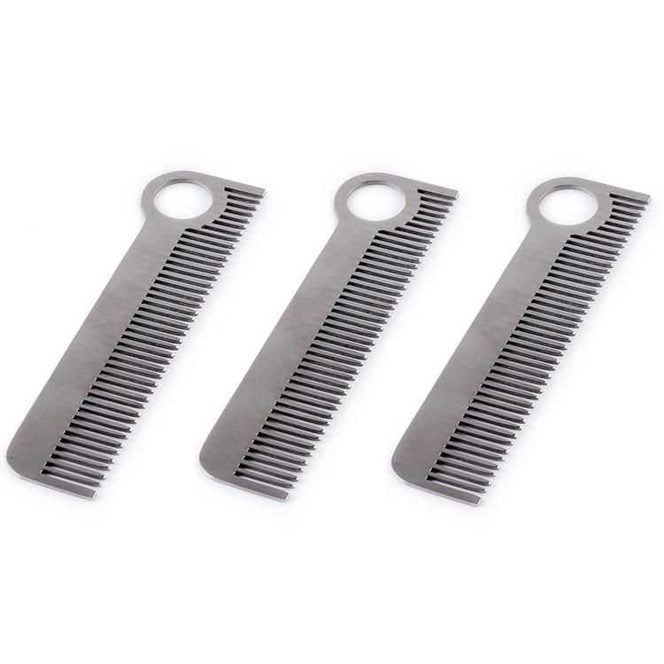 Stainless steel EDC comb set of three, circular hole and fine, evenly spaced teeth