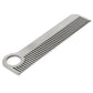 Stainless steel grooming comb with circular hole and fine, evenly spaced teeth