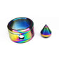 Iridescent stainless steel ring with round opening and matching spike cone