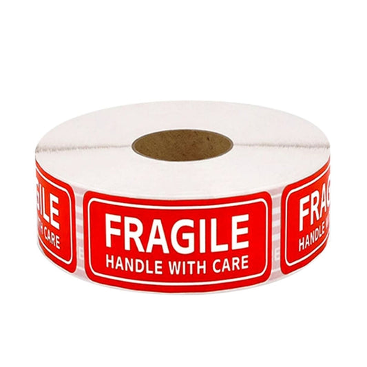 Fragile handle with care warning stickers roll, red and white label strip