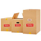 Fragile handle with care warning stickers on brown cardboard shipping boxes