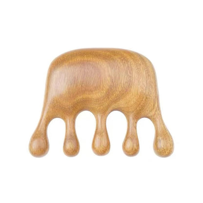 Wooden elephant-shaped massage comb, 8x6cm, sandalwood tone