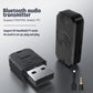 Black Bluetooth audio transmitter USB adapter with built-in input jack and spare cable ends