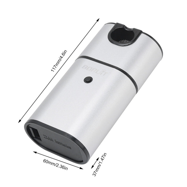 Silver handheld smoking tool with black top vent and curved exhaust hose