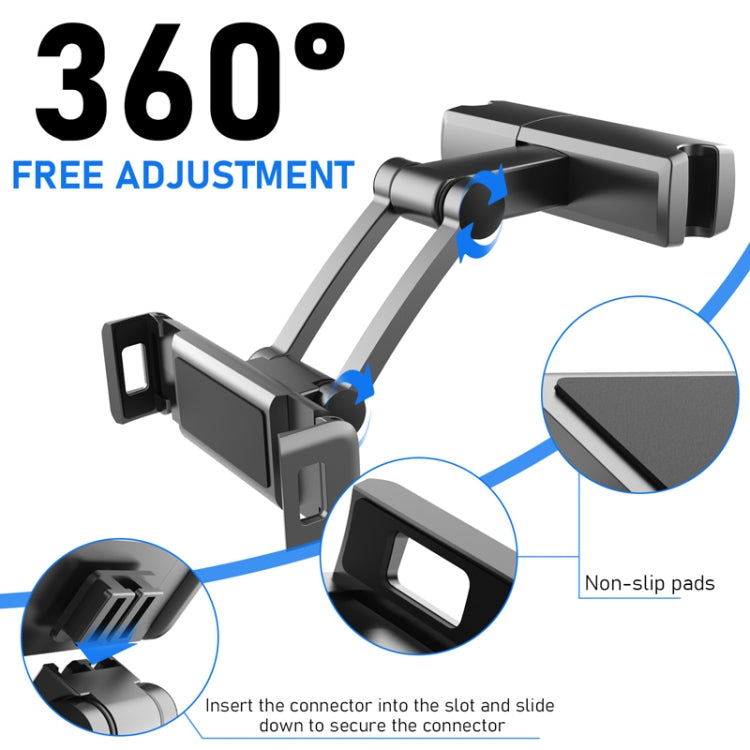 Telescopic car phone holder with 360° rotation joint and non-slip pads, black