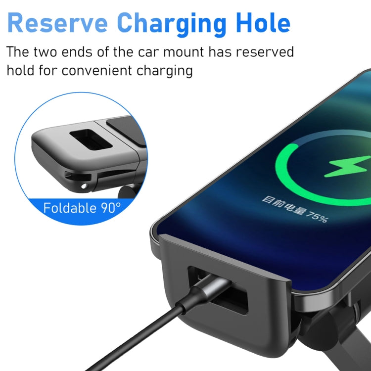 Car phone holder with charging pass-through openings at the mount ends, black