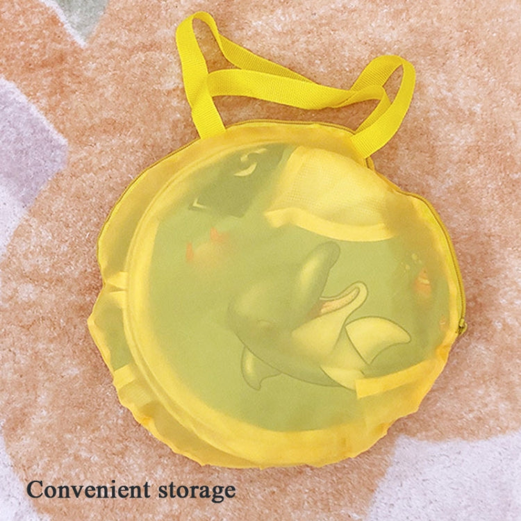 Yellow storage bag with ocean dolphin print and carry handle