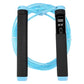 Electronic skipping rope with black handles and bright blue coiled rope