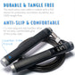 Anti-slip electronic skipping rope with textured black handles and digital counter