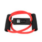 Digital resistance band with red cord, black foam handles, and central LCD monitor