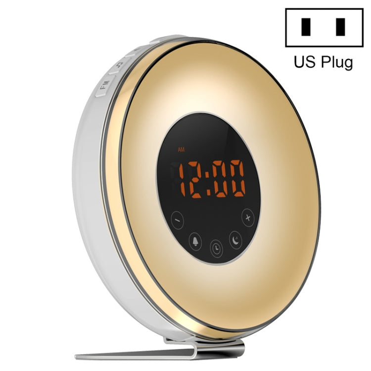 Simulated sunrise sleep light alarm clock with US plug, gold body, orange digital time