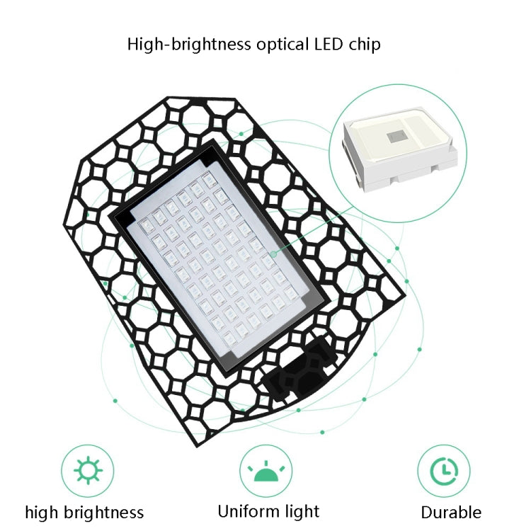 Square LED chip panel on a black hex-pattern heat sink, with uniform light features
