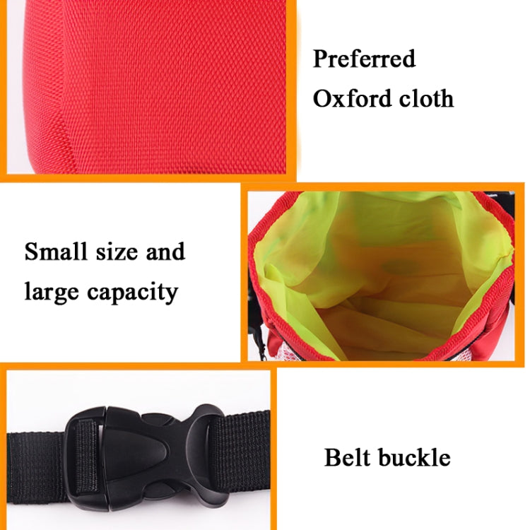 Red Oxford-cloth pet training bag with belt buckle and neon interior lining
