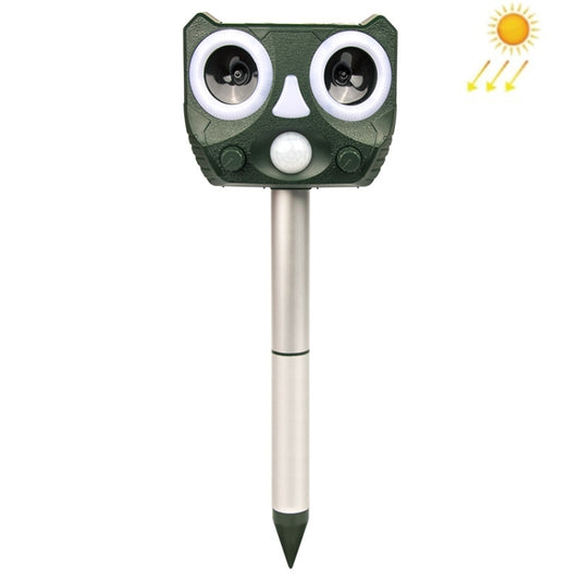 Outdoor solar ultrasonic insect repellent stake with dual speaker rings and front sensor