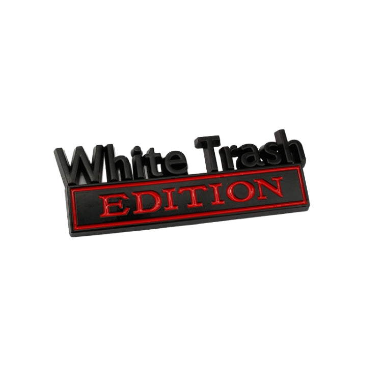 White Trash Edition car label sticker with black frame and red outline