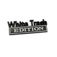 White Trash Edition car label sticker with black frame and gray text