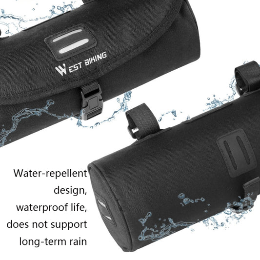 Black cycling drum bag with top flap and side buckle, water-repellent fabric look