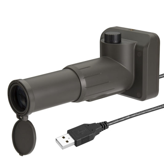 20X USB digital telescope with focus knob, side lens cap, and USB cable