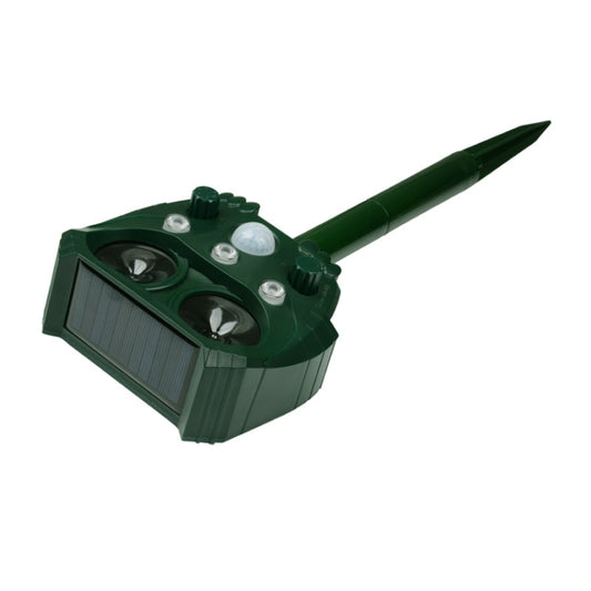 Solar ultrasonic insect repellent device, angled view with solar panel and speaker lenses