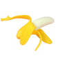 Peeling banana vent toy with curved yellow peel, cream banana segment, and loop handles