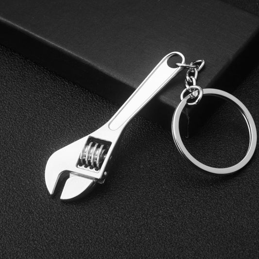 Metal wrench tool keychain pendant with round split ring