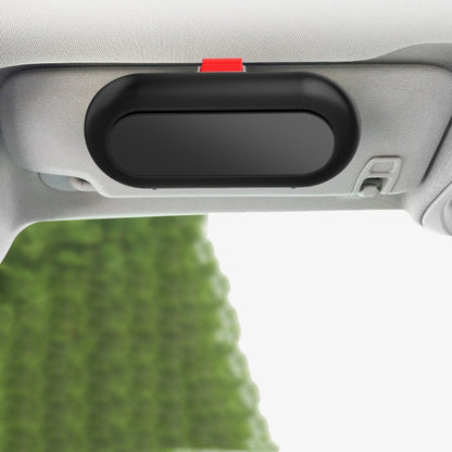 Black car glasses visor storage case with single snap mount, oval lid closed