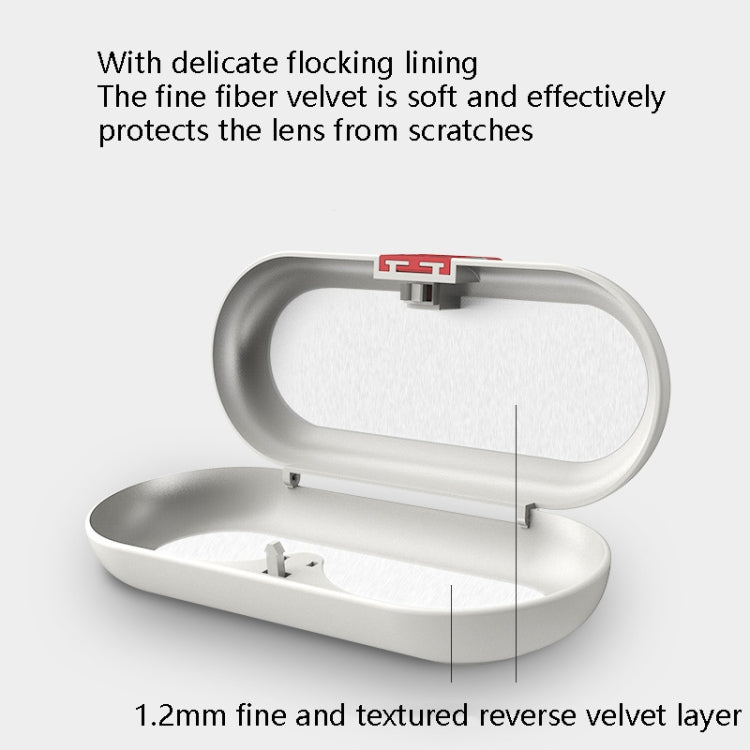 White visor glasses storage case with hinged lid open, soft inner lining