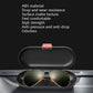 Black visor glasses storage case with sunglasses inside, oval lid closed