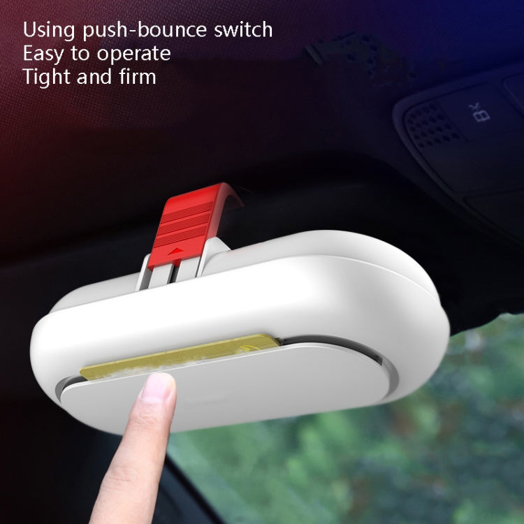 White visor glasses storage case open with push-bounce switch, finger lifting lid