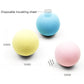 Three EVA plush cat balls in pink, blue, and yellow with small attached tags