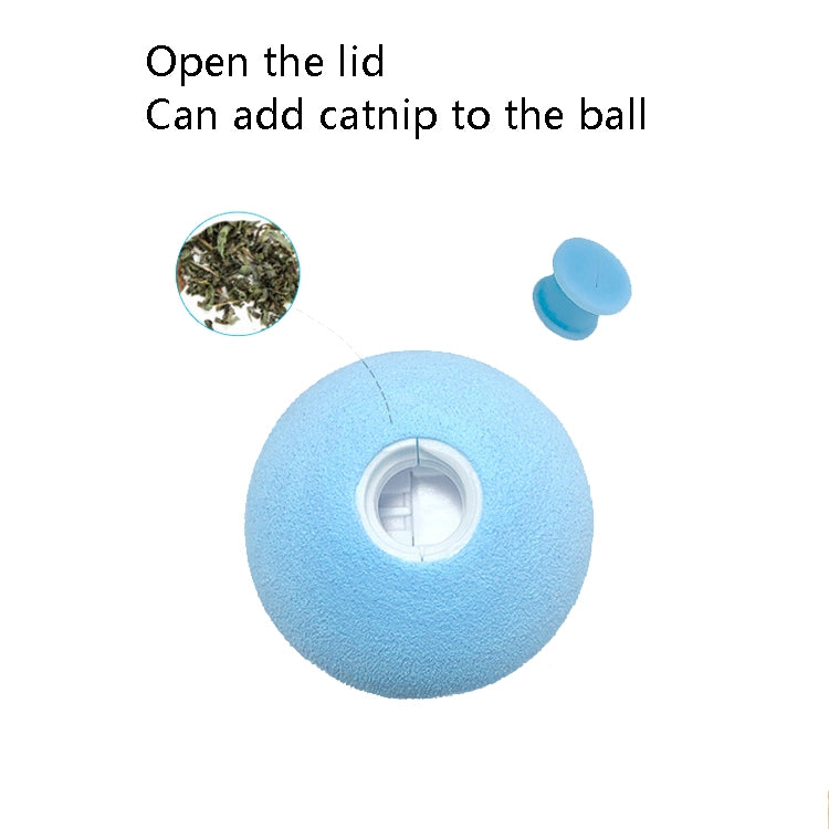 Blue EVA cat vocal ball toy with open lid for adding catnip