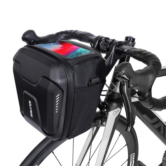 Black EVA hard-shell bike handlebar bag with TPU touch screen window