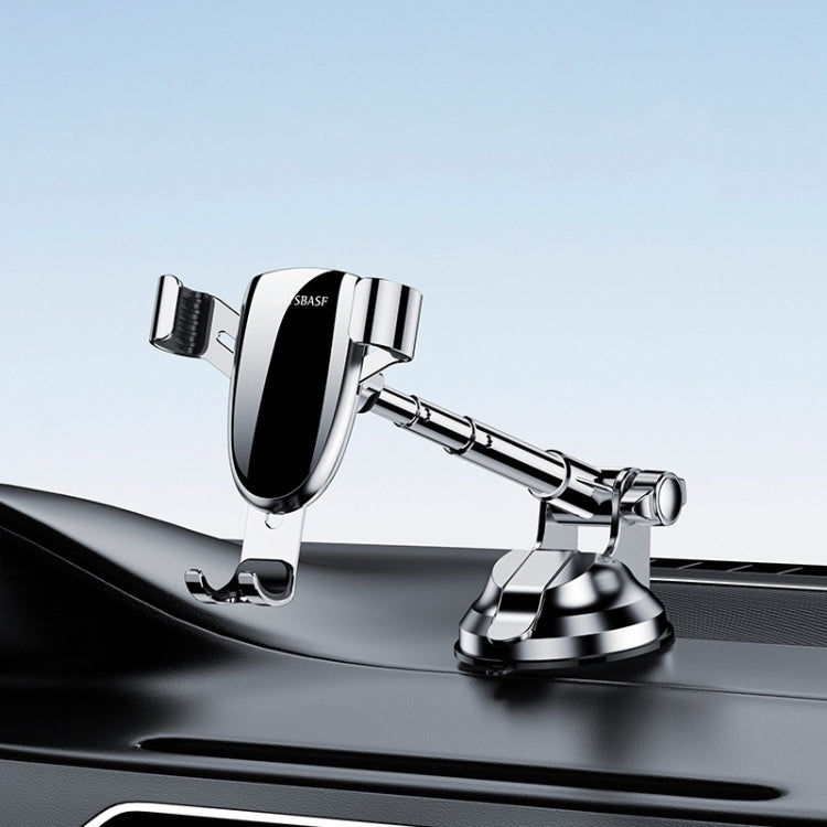 Telescopic car phone holder with magnetic clamp and suction cup base