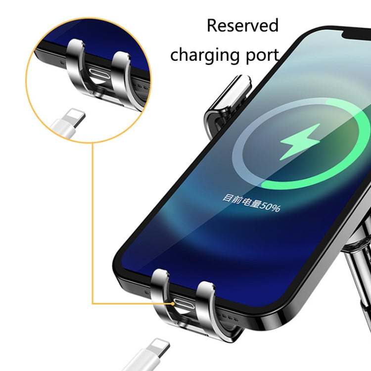 Car magnetic phone holder with suction base; charging port accessible
