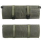 Olive green canvas knife storage roll bag, folded with front buckle closure