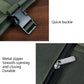 Olive green knife roll bag details: metal zipper and quick buckle straps