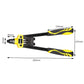 Rivet pull pliers with black arms and yellow handle grips; size guide diagram shown