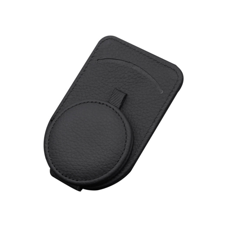 Black PU car sun visor glasses clip with round holder and top clip tab