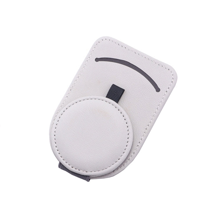 Light beige PU car sun visor glasses clip with round holder and top clip tab