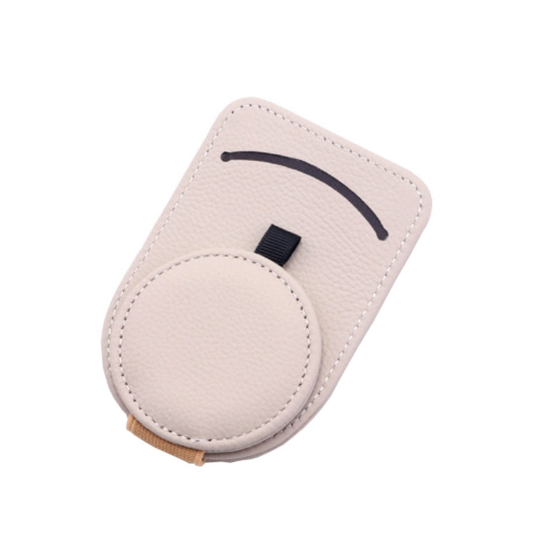 Beige PU car sun visor glasses clip with round holder and top clip tab