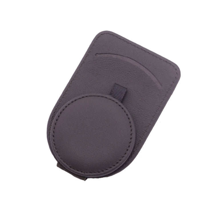 Dark gray PU car sun visor glasses clip with round holder and top clip tab