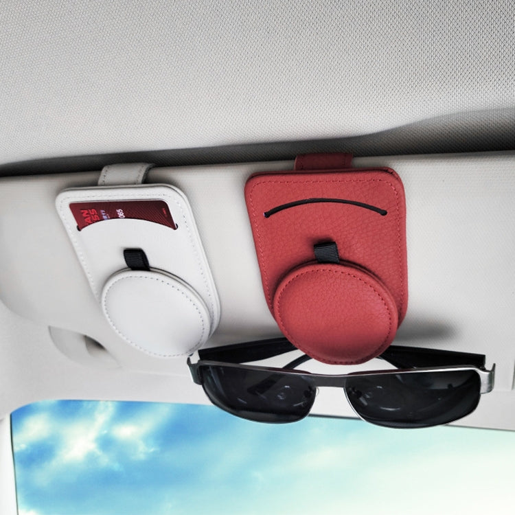 Car sun visor glasses clips set: red and light beige/white holders