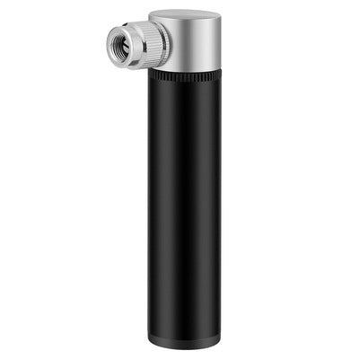 Black aluminum mini bike pump with metal valve head, portable compact design