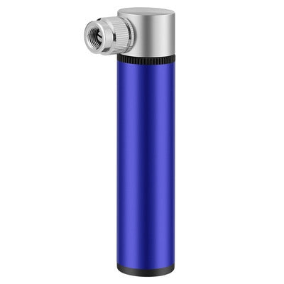 Blue aluminum mini bike pump with metal valve head, portable compact design