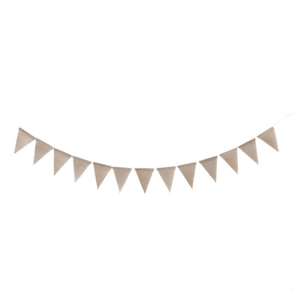 Burlap triangle birthday flags bunting, unlettered neutral beige triangles