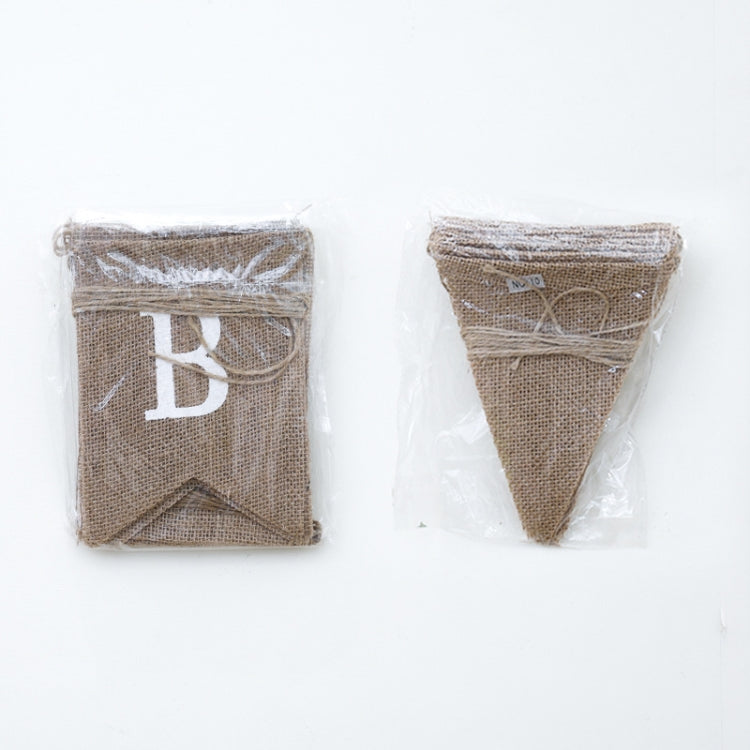 Burlap birthday flag set in clear bags: triangle and square pennants with letter “B”
