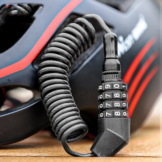 Black retractable cable lock with coiled steel wire and 4-digit combination keypad