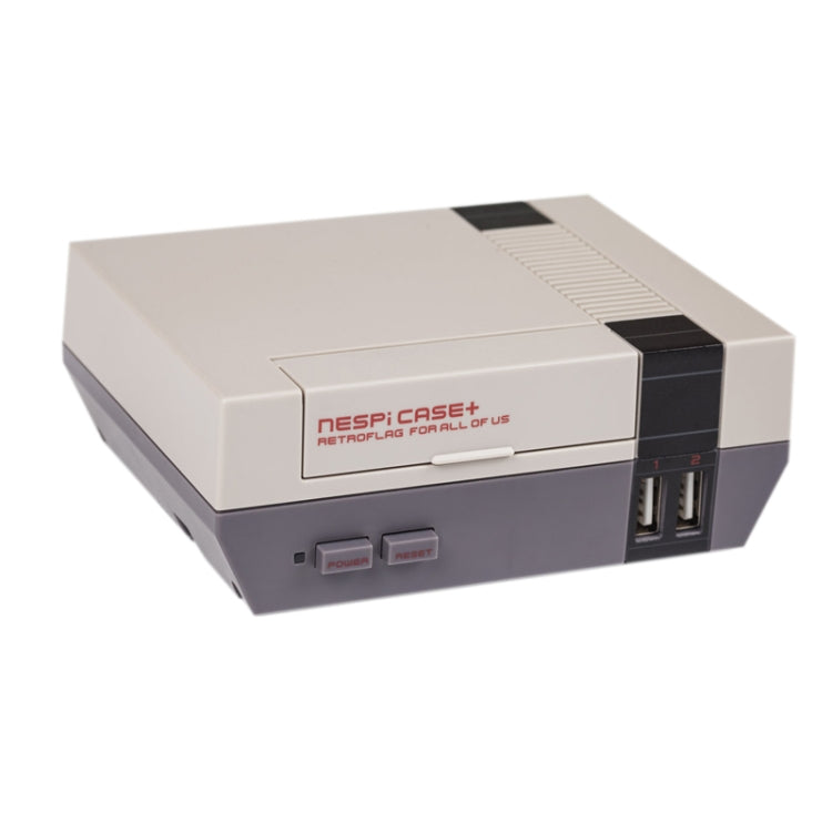 Retro game-style Raspberry Pi case with front panel ports and power/reset buttons