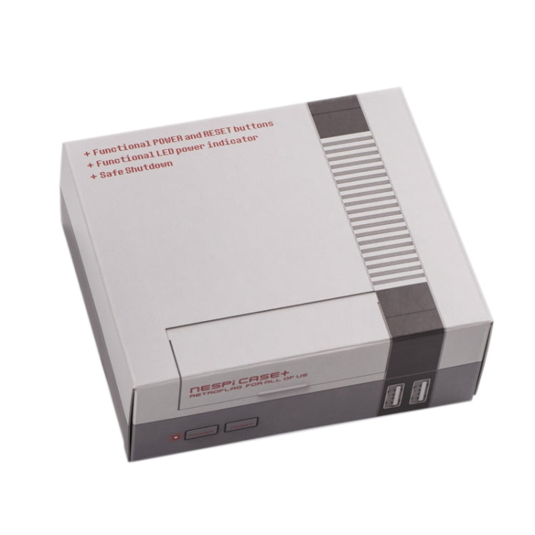 Retro game-style Raspberry Pi case with power buttons and LED indicator light