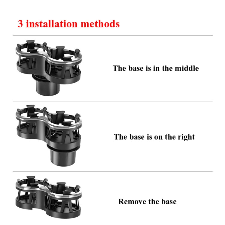 Car dual cup holder showing removable base installation options